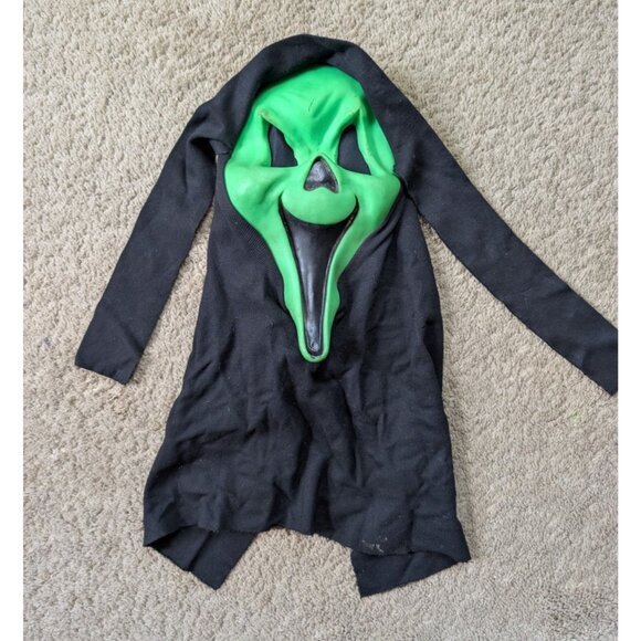Vintage Green Scream Halloween Mask Fun World Div 90s Full Hood Smiling - Picture 1 of 10